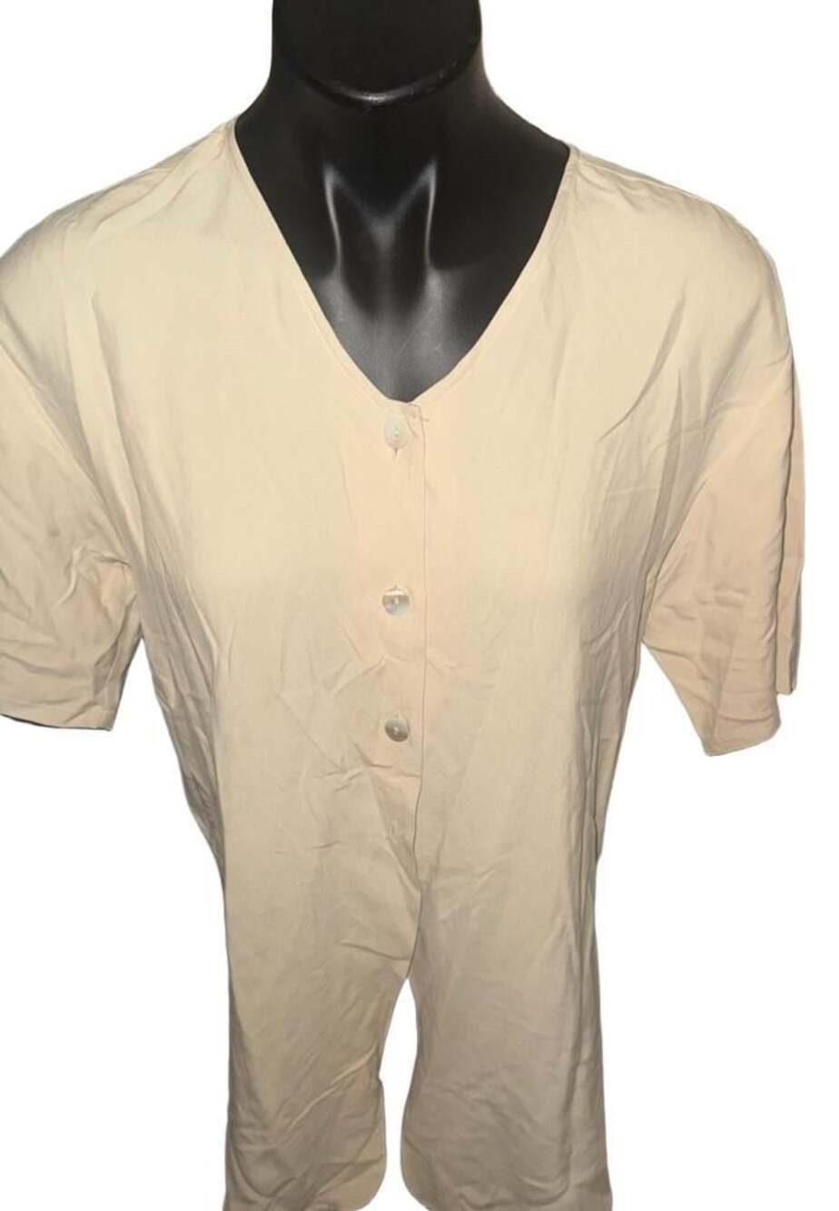 Silk House 100% Silk Short Sleeve Button Front Jumpsuit Beige Size S
